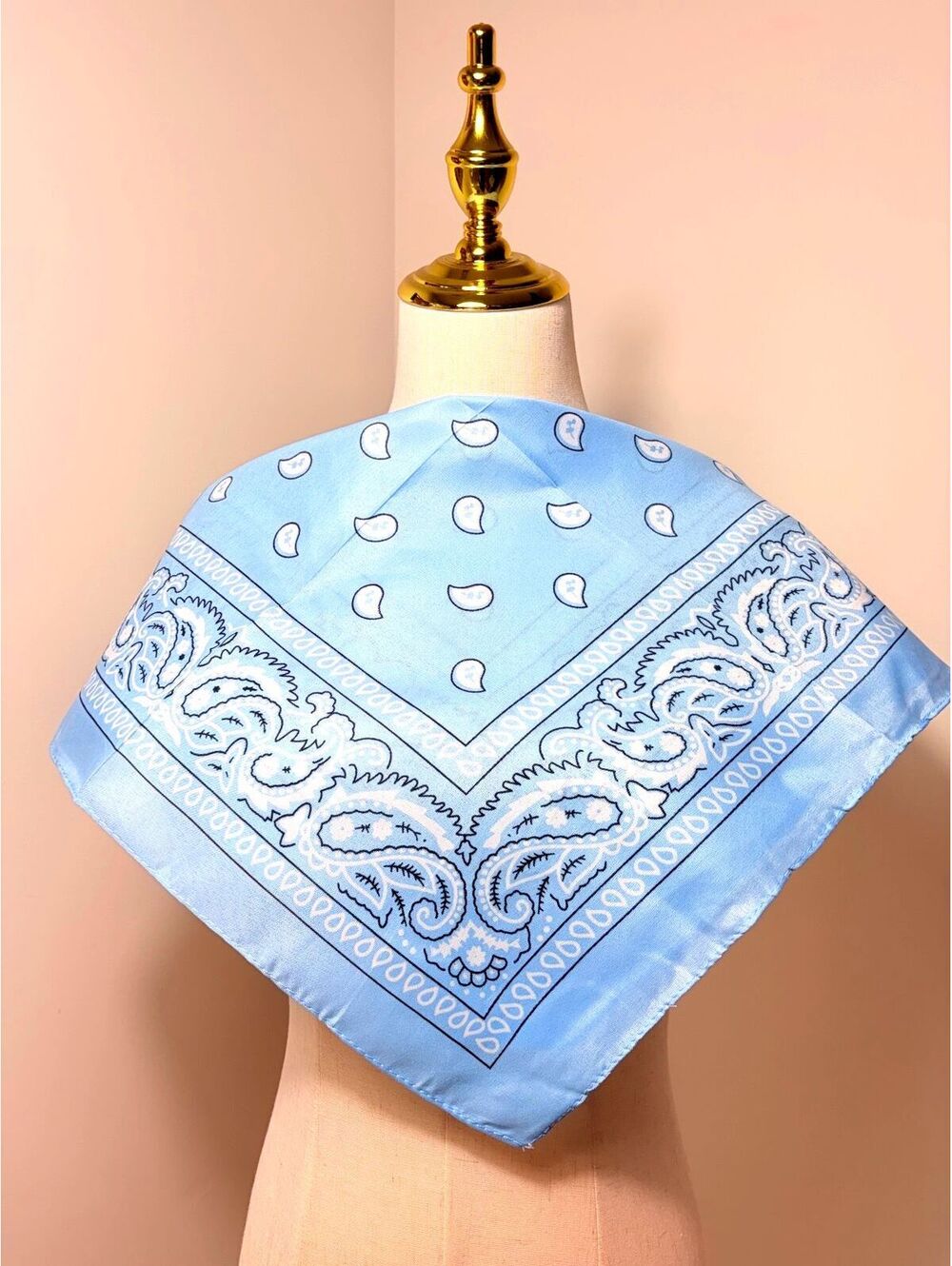 Light Blue Paisley Bandana Scarf 22 Inch Square New Without Tags